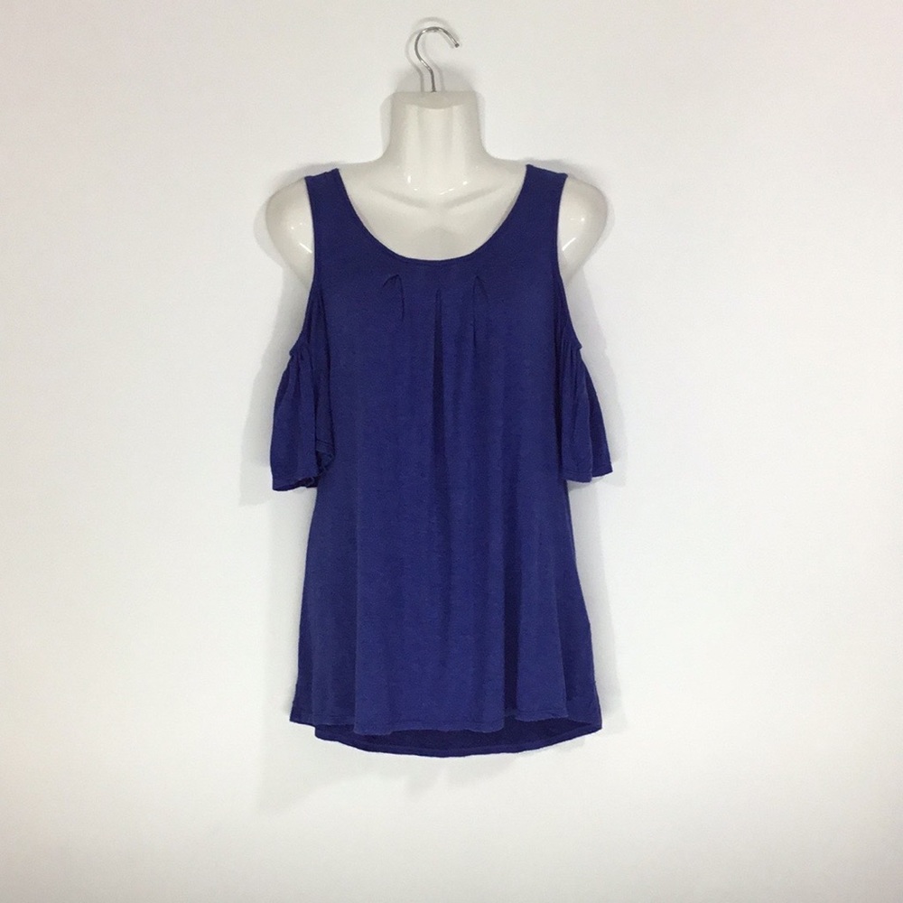 2/$25! GUC Max Studio Women's Large Super Stretchy Dark Blue Open Shoulder Top - Picture 5 of 7
